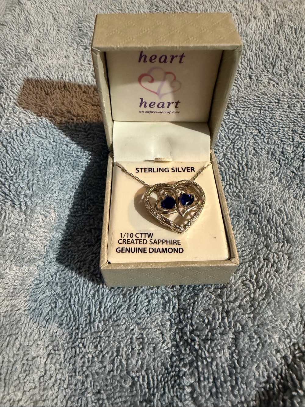 Heart Heart Sterling Silver Double Heart Necklace with Blue Sapphires